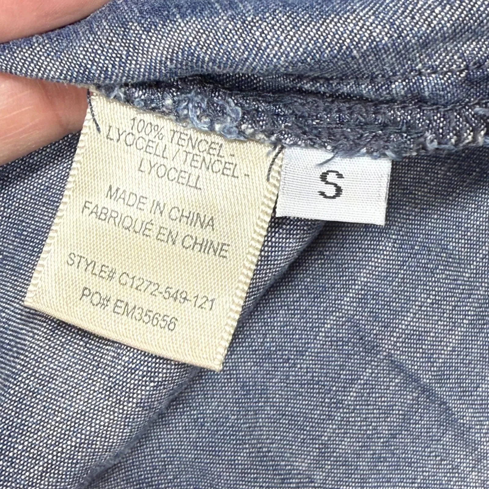 Cloth & Stone Denim Dress Bell Sleeve Lace Up‎ Tencel Lyocell Blue Size S - Image 5