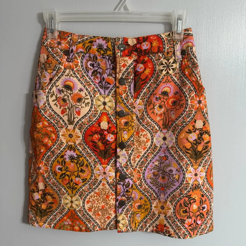 FARM Rio for Anthropologie Vibrant Floral Brazilian Rainforest Skirt Size XS - Image 2