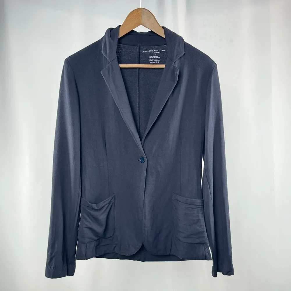 Majestic Filatures French Terry‎ Brushed Fleece One Button Blazer in Noir Size 2 Black - Image 3