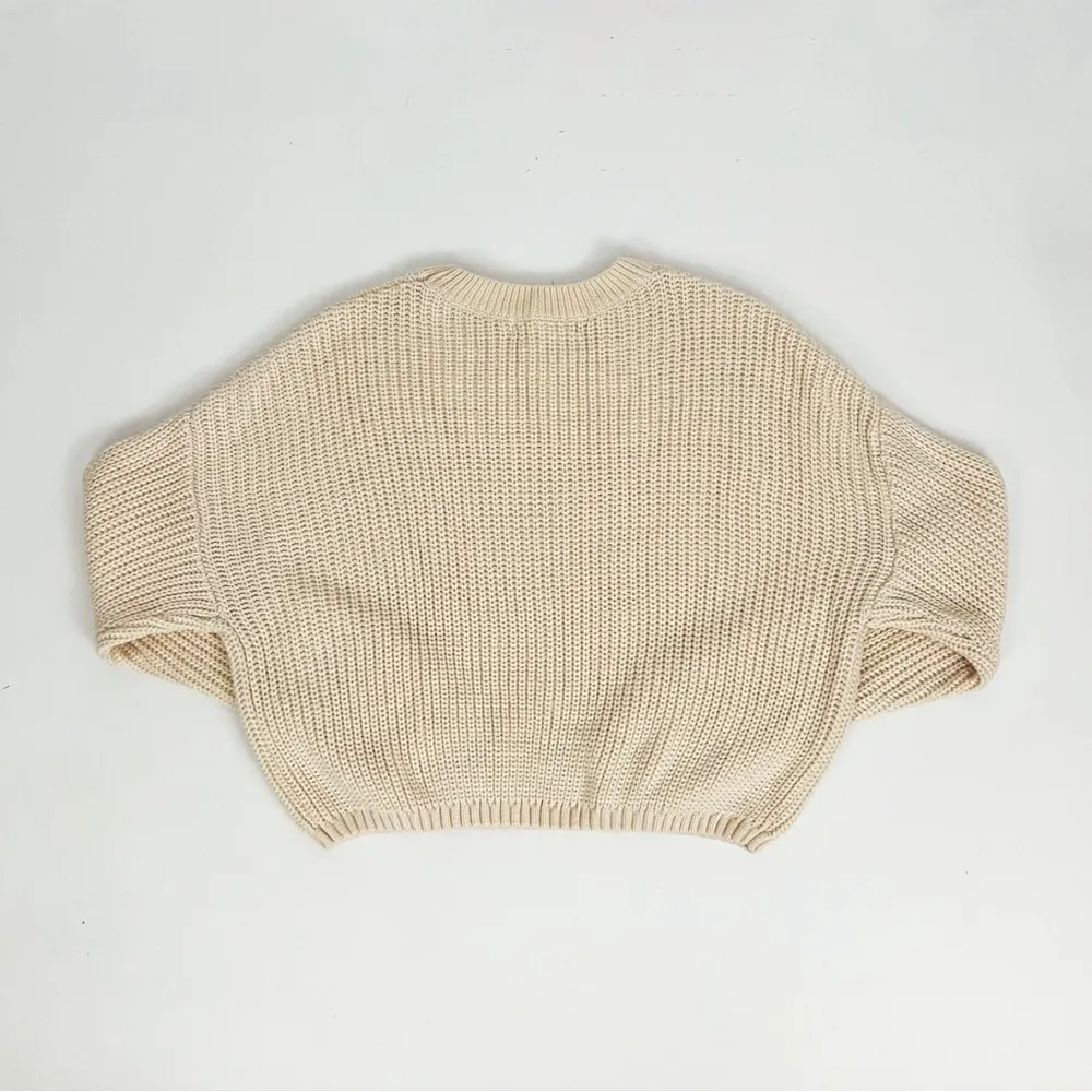 Elodie Cropped Crewneck Pullover Knit Sweater in Cream | Size XL - Image 3