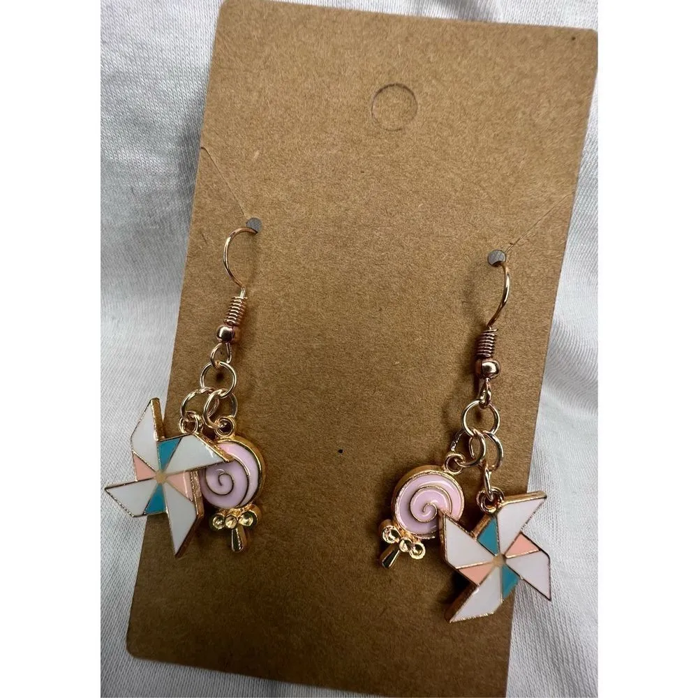 Handmade Windmill and Candy Dangly Earrings - Image 2