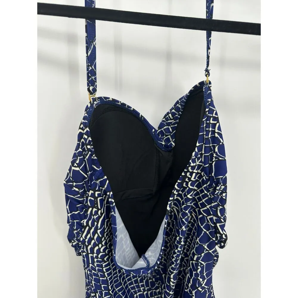 Shore Shapes Swimwear One Piece Bathing Suit Women 14 Blue Printed Skirt Cinch - Image 6