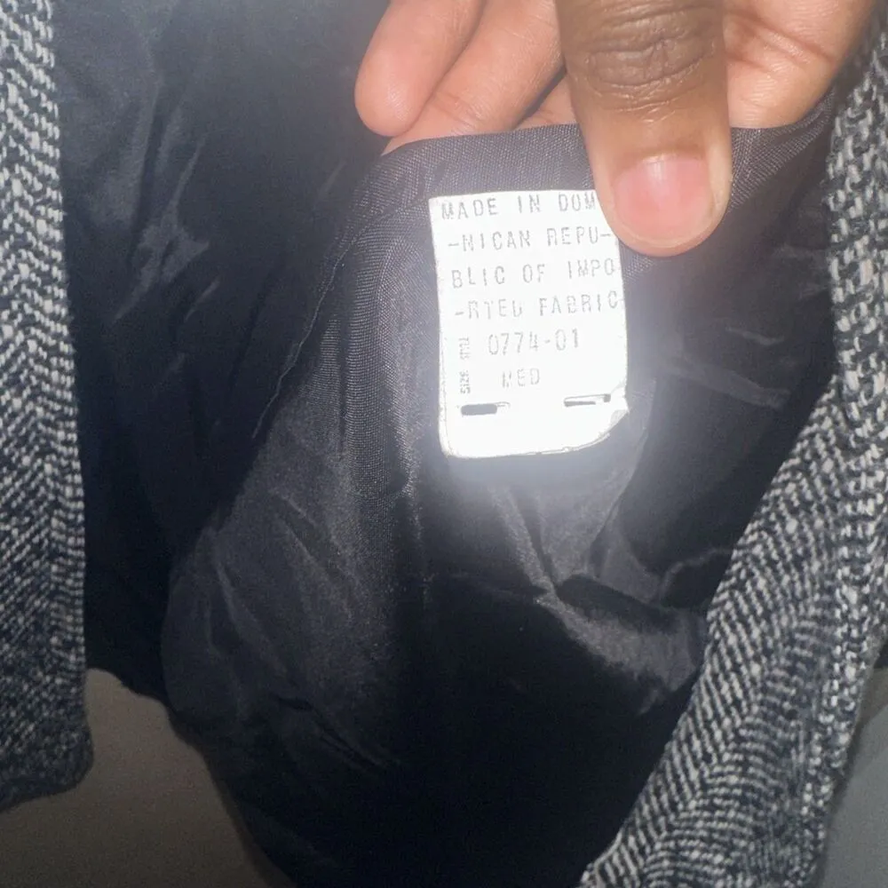 Leslie Fay Womens‎ Medium Black White Herringbone Tweed Button Front Coat Jacket - Image 3