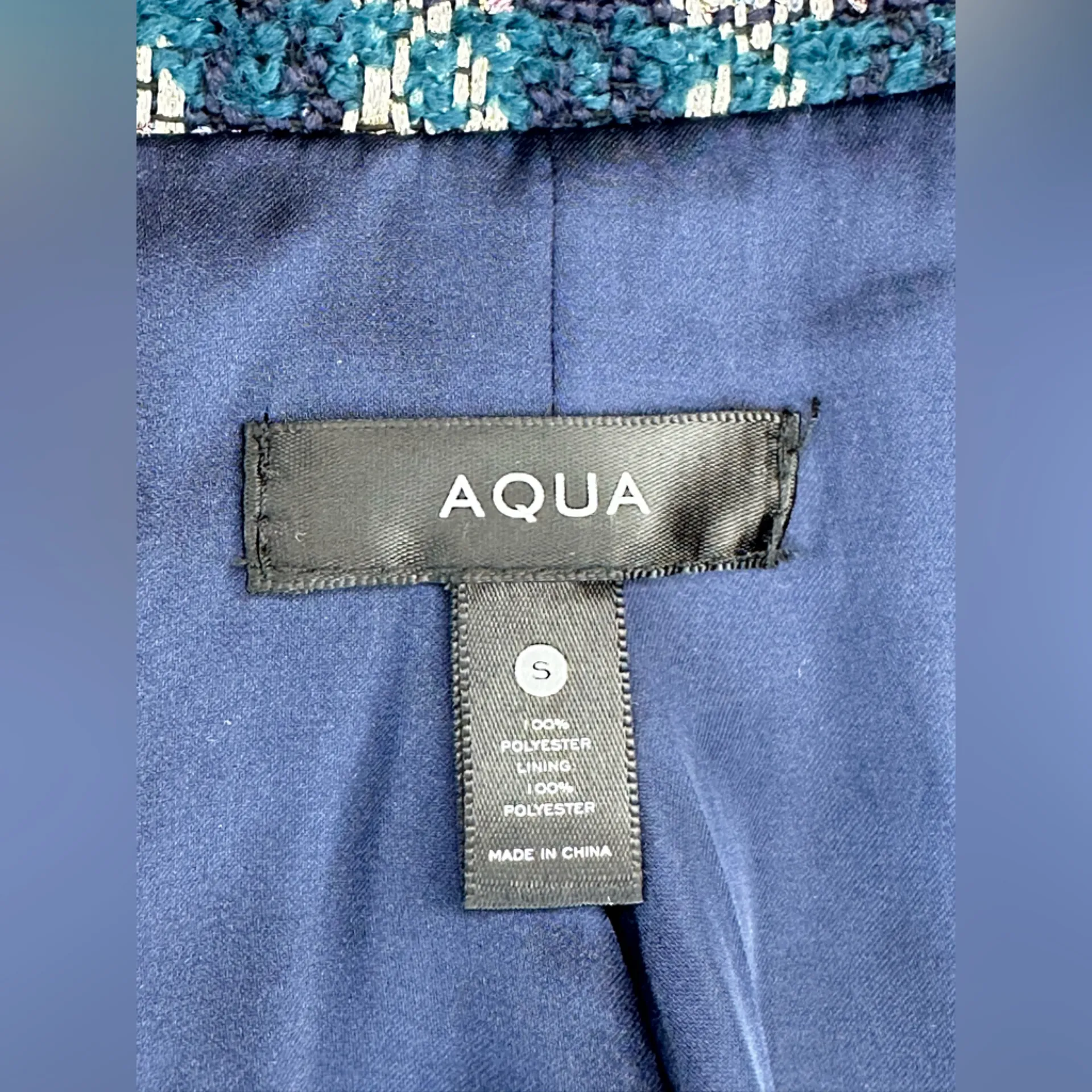 Aqua Bloomingdales Tweed Fringe Blue Yan Metallic Blazer Size Small  2110 - Image 6