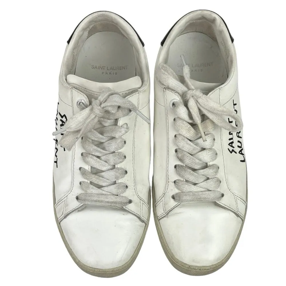 Saint Laurent Court Classic White Canvas Leather Logo Low Top Sneakers Shoes 36 - Image 2