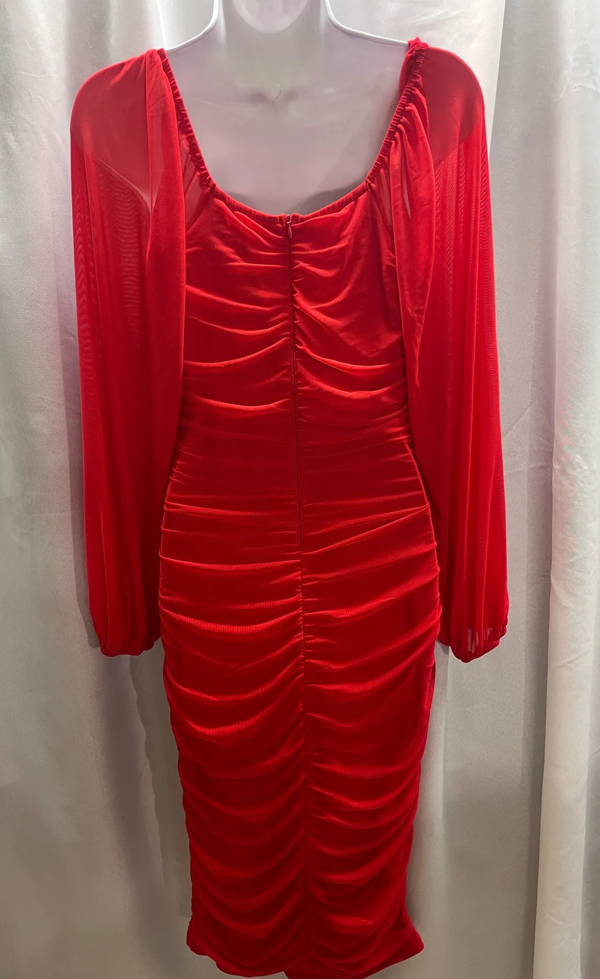 Merokeety Elegant Red Body-con Puff Sleeve Dress M - Image 3