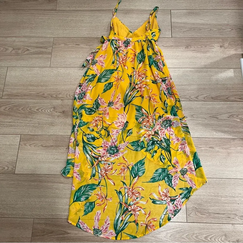 NWT Anthropologie Jealous Tomato Yellow Floral Hi Low Wrap Dress Size S - Image 4