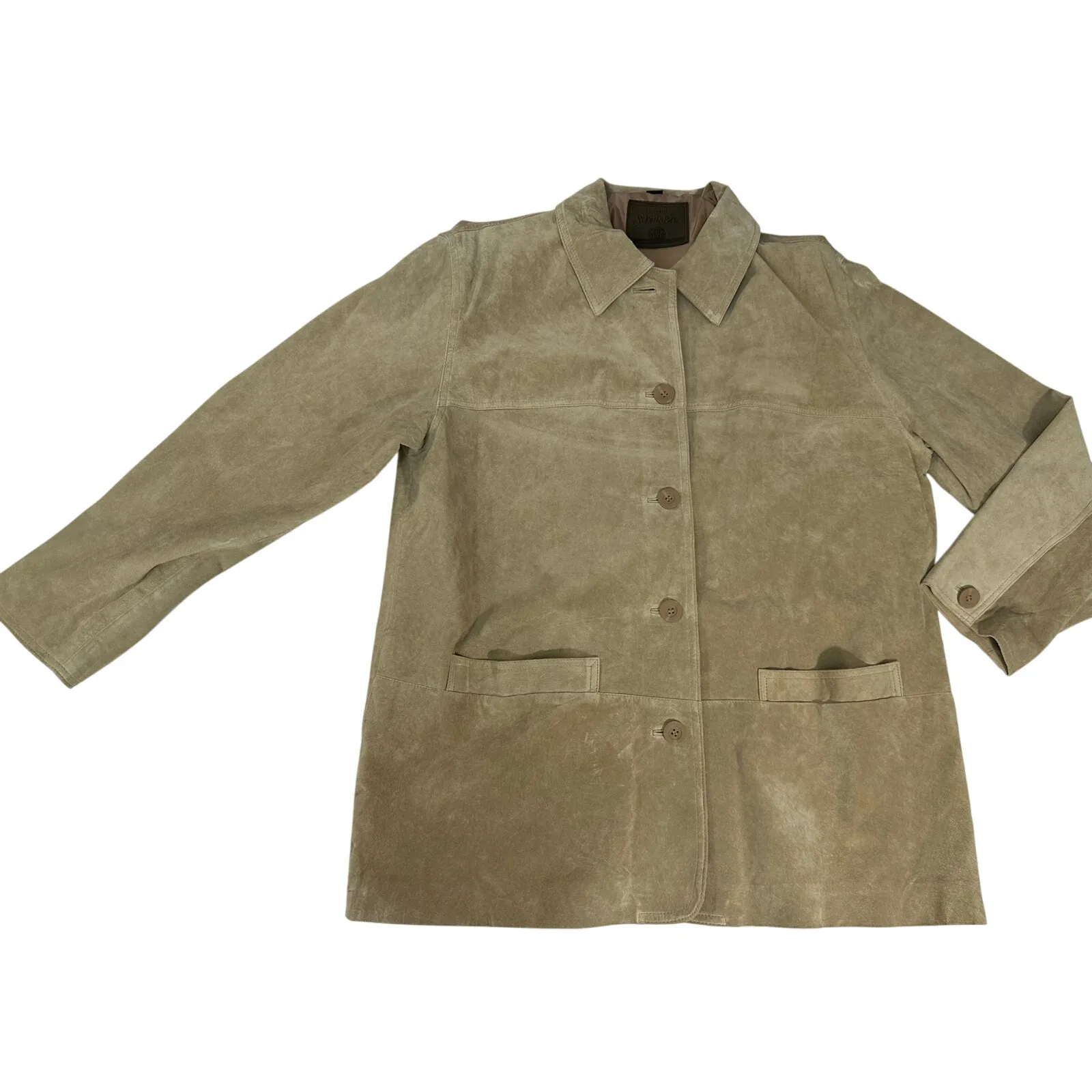 St. John's Bay Jacket Vintage Beige Button Up Suede 100% Leather Women's XL - Image 5