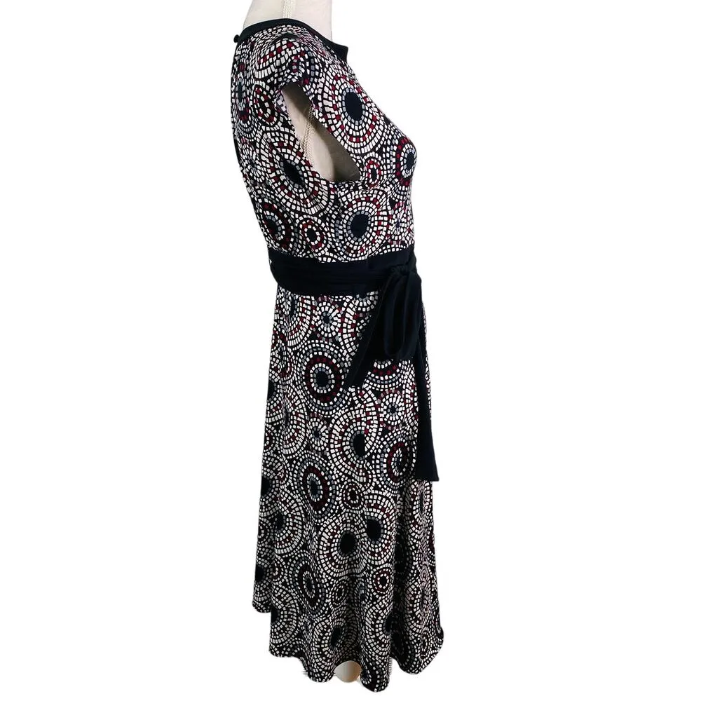 Tahari Arthur S. Levine Dress 6 Cap Sleeves Black Cream Wine Gray Belted - Image 5