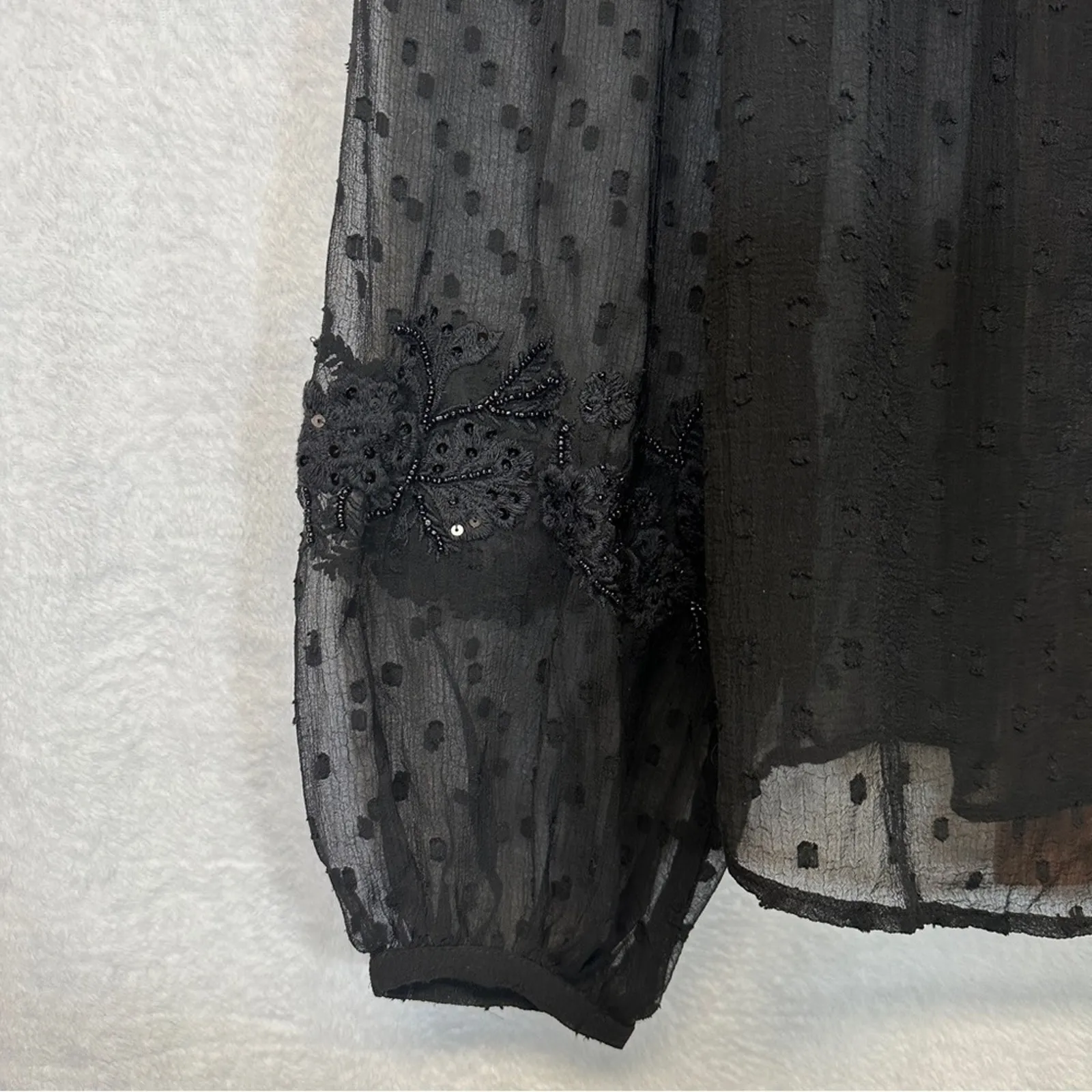 Walter Baker Black‎ Polka Dot Sheer Long Sleeve Top Size XS - Image 4