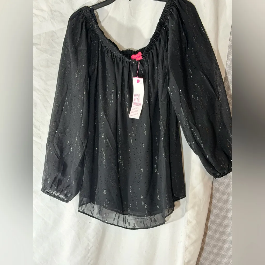 Lily Pulitzer Emilee Long Sleeve Off-Shoulder Top Onyx Color Size Medium Metalli - Image 2