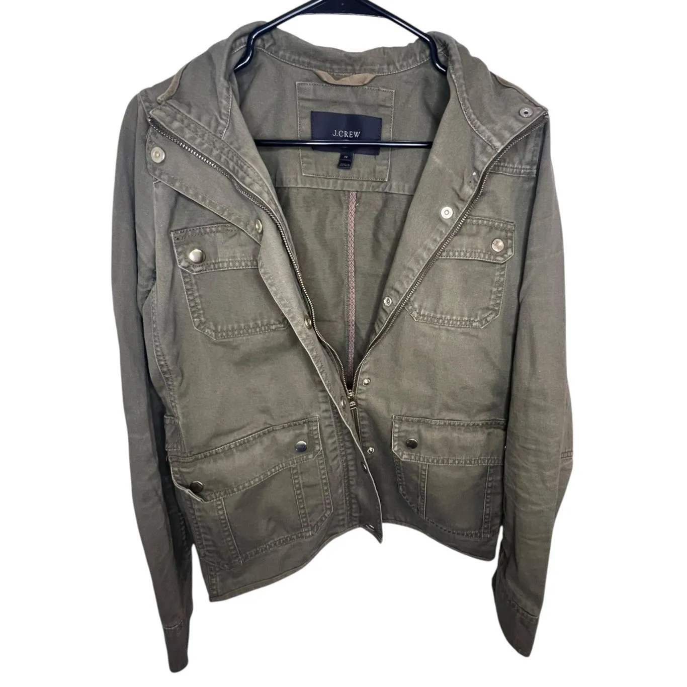 J. Crew Army Green Zip And Button Up Cargo Jacket With Pockets - Image 2