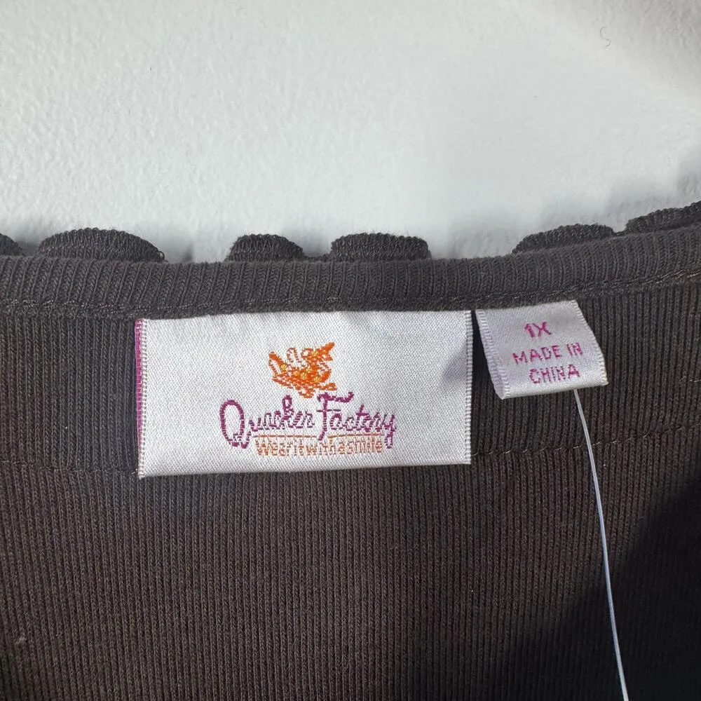 Quacker Factory Top Women X1 NWT Sparkle Long Sleeve Knit Brown Embellished - Image 5