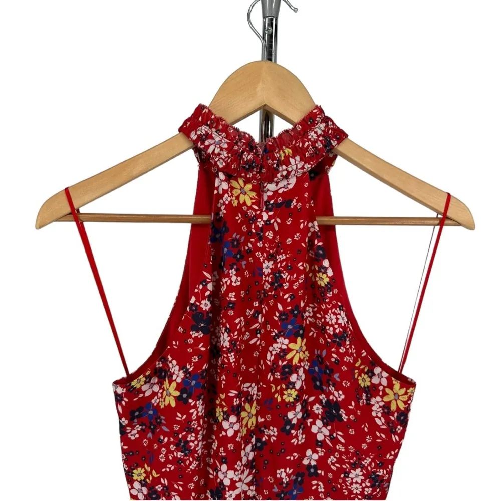 Parker Red Floral Halter High Neck Ruffle Trim Mini Dress size XS - Image 5
