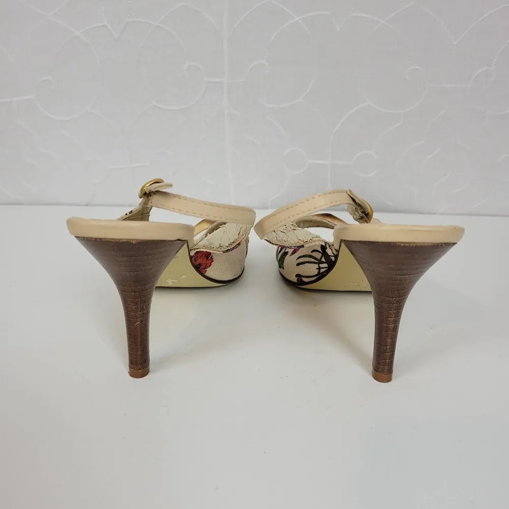 Massimo Baldi Womens Sandals Size 6.5 Cream Floral Open Toe Slingback Heels - Image 99