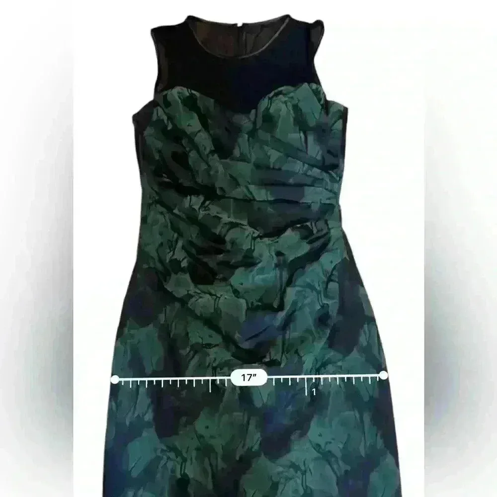 Teri Jon Rickie Freeman Green & Black Stretch Ruched Cocktail Dress NWT 6 - Image 9