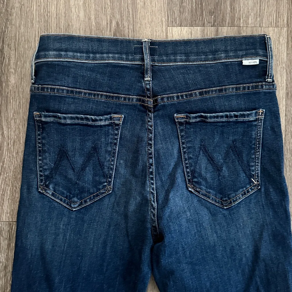MOTHER Dark Blue The Insider Crop Step Fray Jeans Size 27 High rise Denim - Image 5