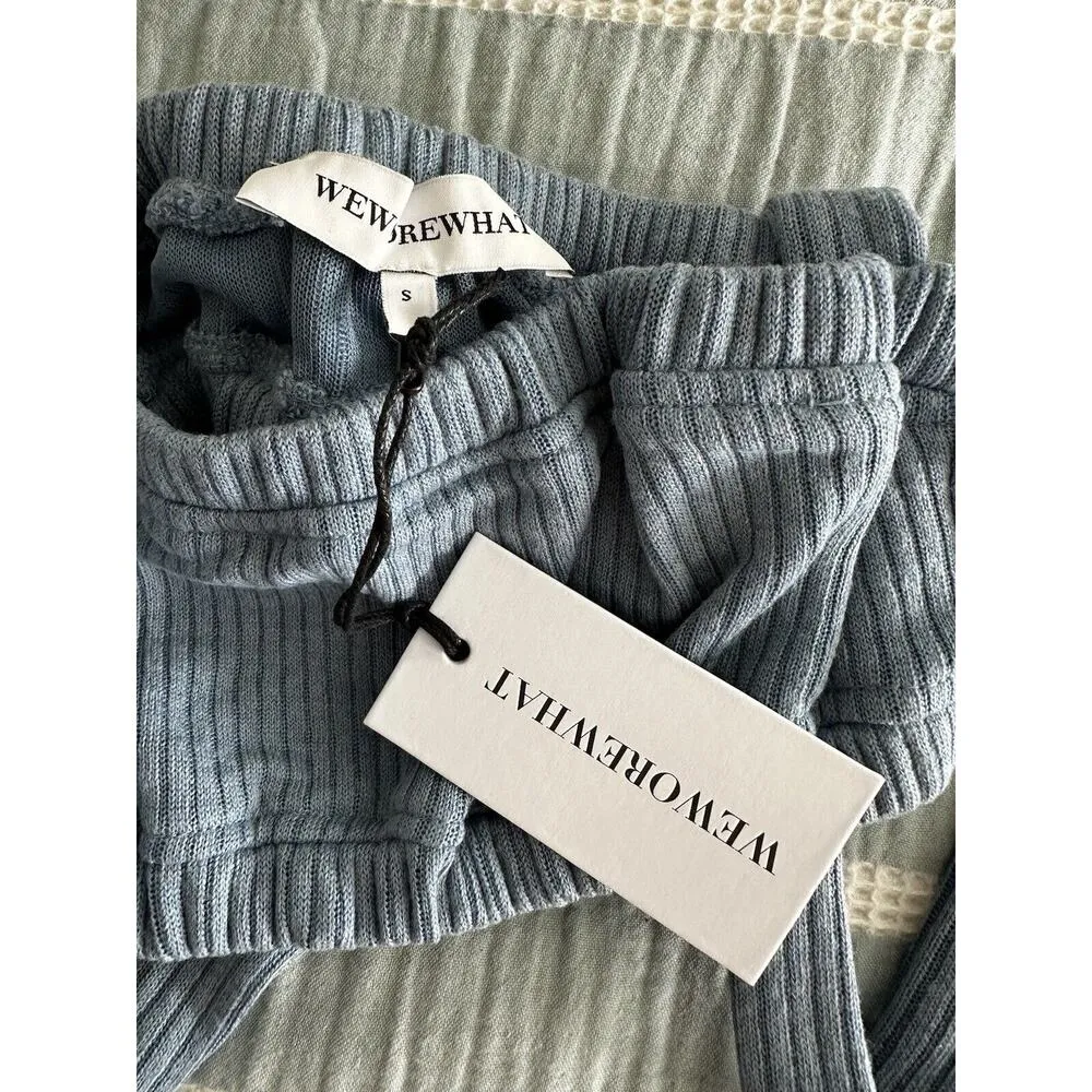 New WeWoreWhat Tie Halter Bra Top Wide Rib Storm Blue Summertime Size Small - Image 3