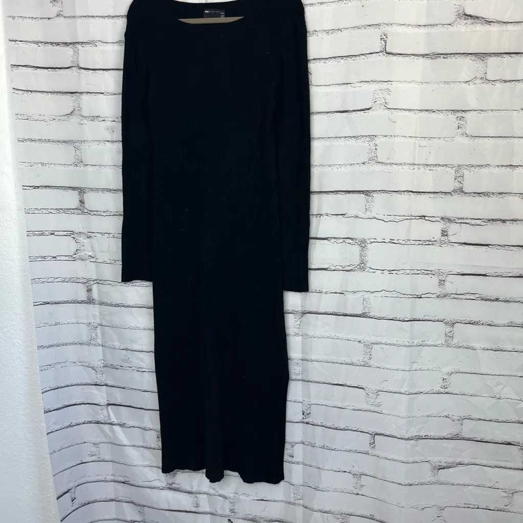 ASOS DESIGN Maternity Black Ribbed Long Sleeve Maxi Dress Women’s US 8 Minimal - Image 8