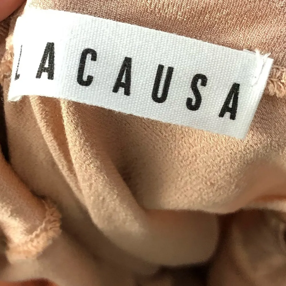 Boutique LACAUSA Santi Champagne Beige Satin Wide Leg Jumpsuit S - Image 8