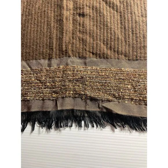 MRC Luxurious Brown Winter Scarf Metallic‎ Gold Trim and Fringe Detail flawed - Image 7