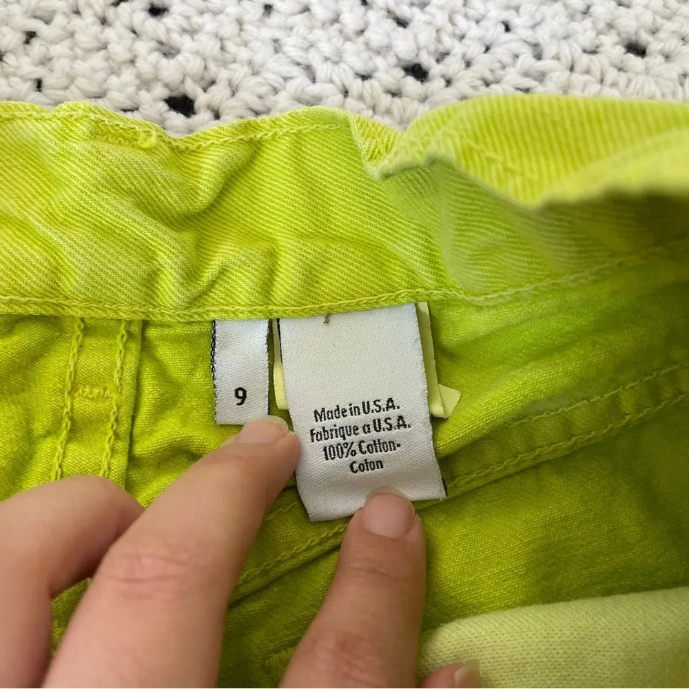 Calvin Klein High Waisted Denim Short Short Vintage Neon Green (Size 9) - Image 3