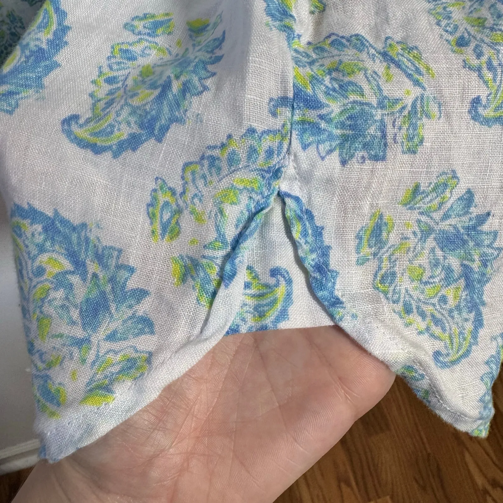 J.Jill Love Linen Coastal Button Up Top Women XL White Blue Paisley Preppy Beach - Image 8