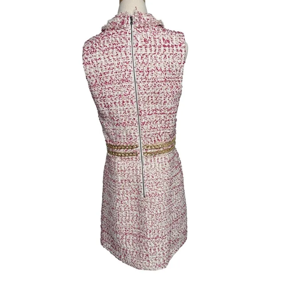Alice and Olivia Ellis Chain-trim Tweed Dress mini white pink gold size 10 - Image 5