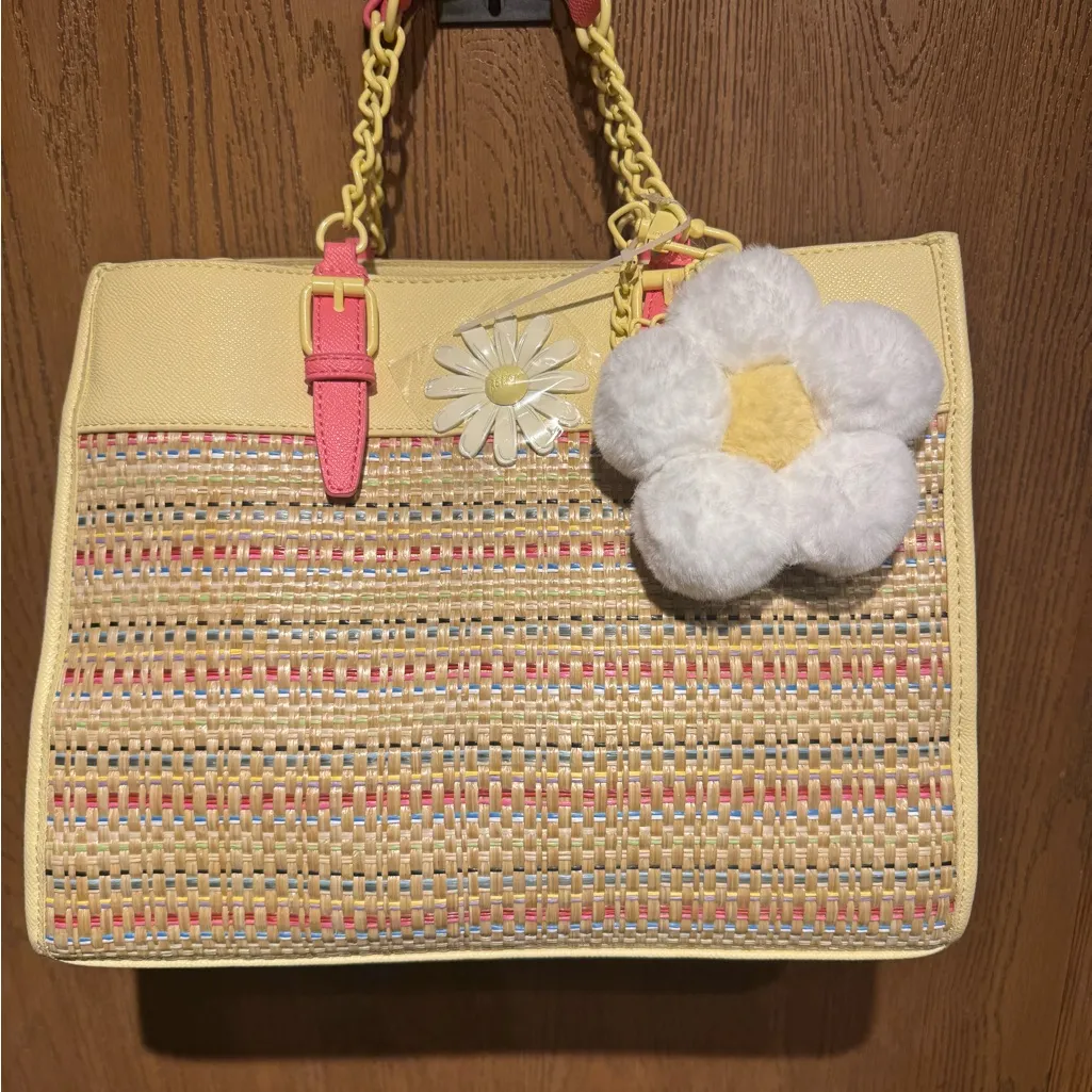 BETSEY JOHNSON Bag XOBECA-U Straw Tote - Yellow Floral Daisy 118.0 NWT - Image 10