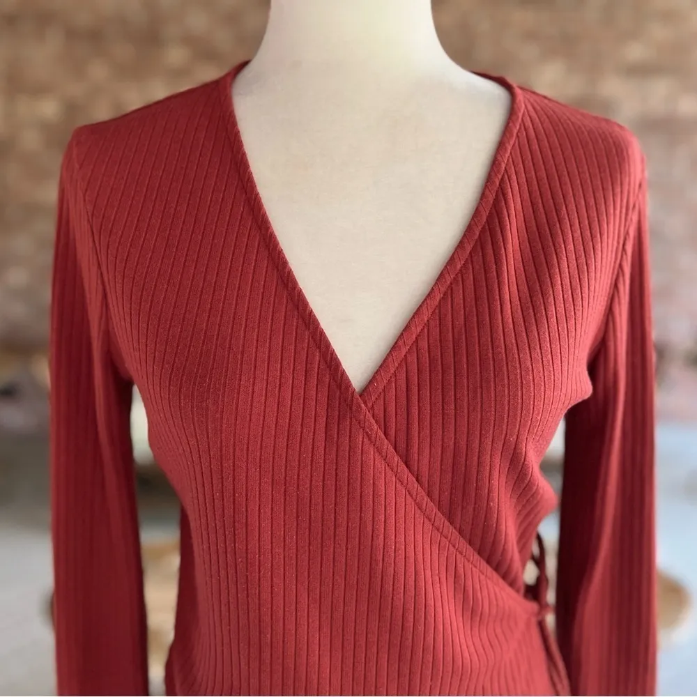 One Clothing Top Cropped Wrap Brown Rust Wrap L (Jrs) Festival Concert Casual - Image 2