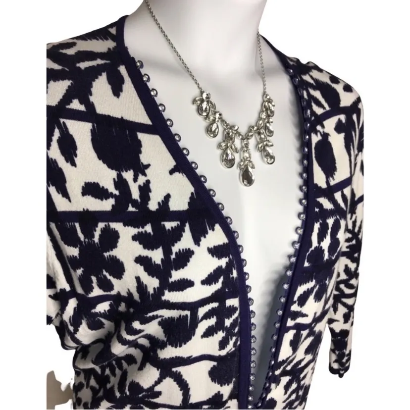 $188 Belldini Navy White Rhinestone Cardigan and tank matching set Size XL Blue - Image 4