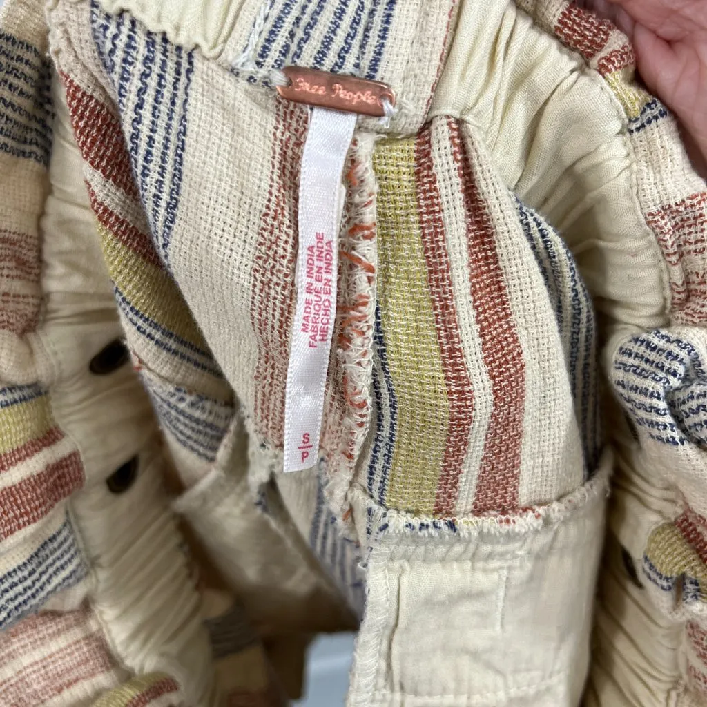 Free People Small Blue, Orange Stripe Topanga Cotton Yarn Dye Paperbag Shorts - Image 9