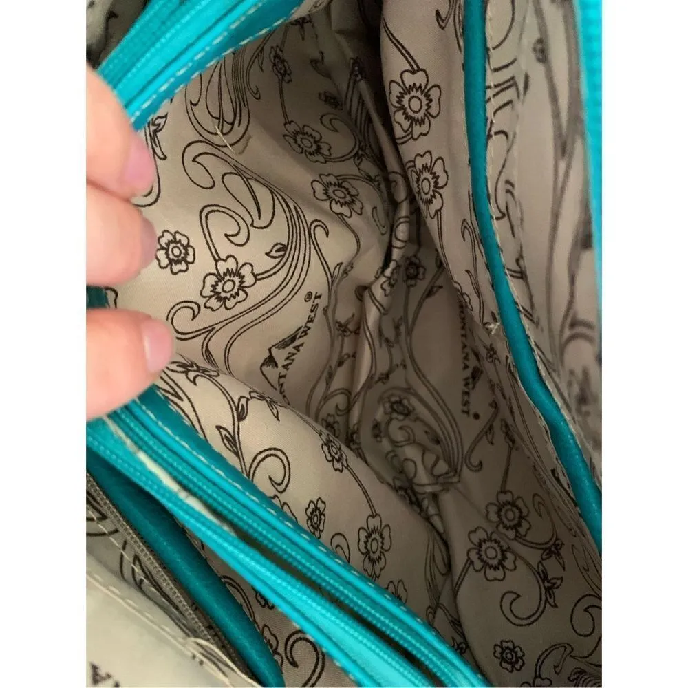 Country embroidered turquoise purse country western style shoulder purse - Image 4