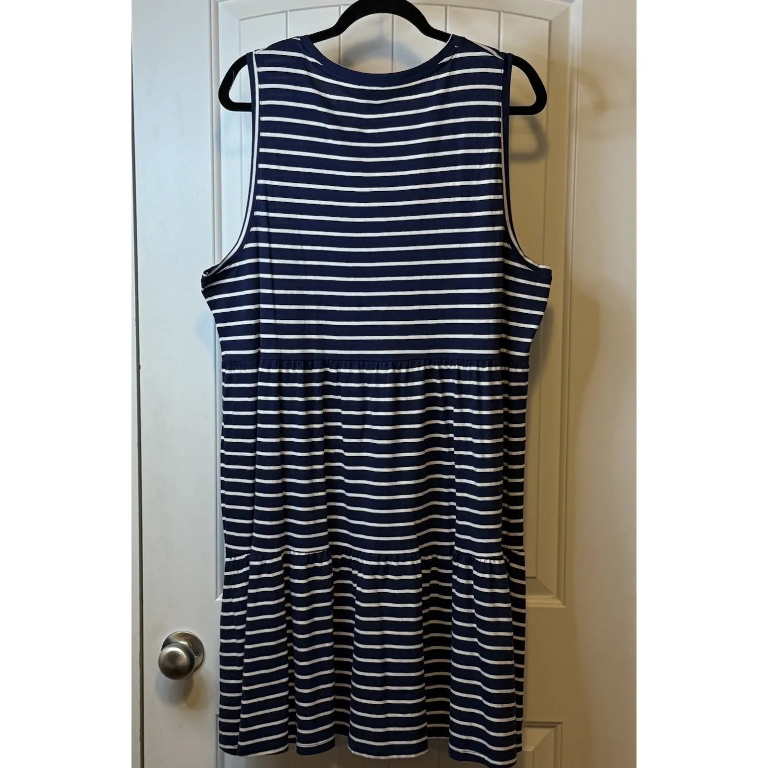 J Crew Factory Women's Sleeveless Dress Knit Tiered Navy/White Striped Size XL # - Image 4