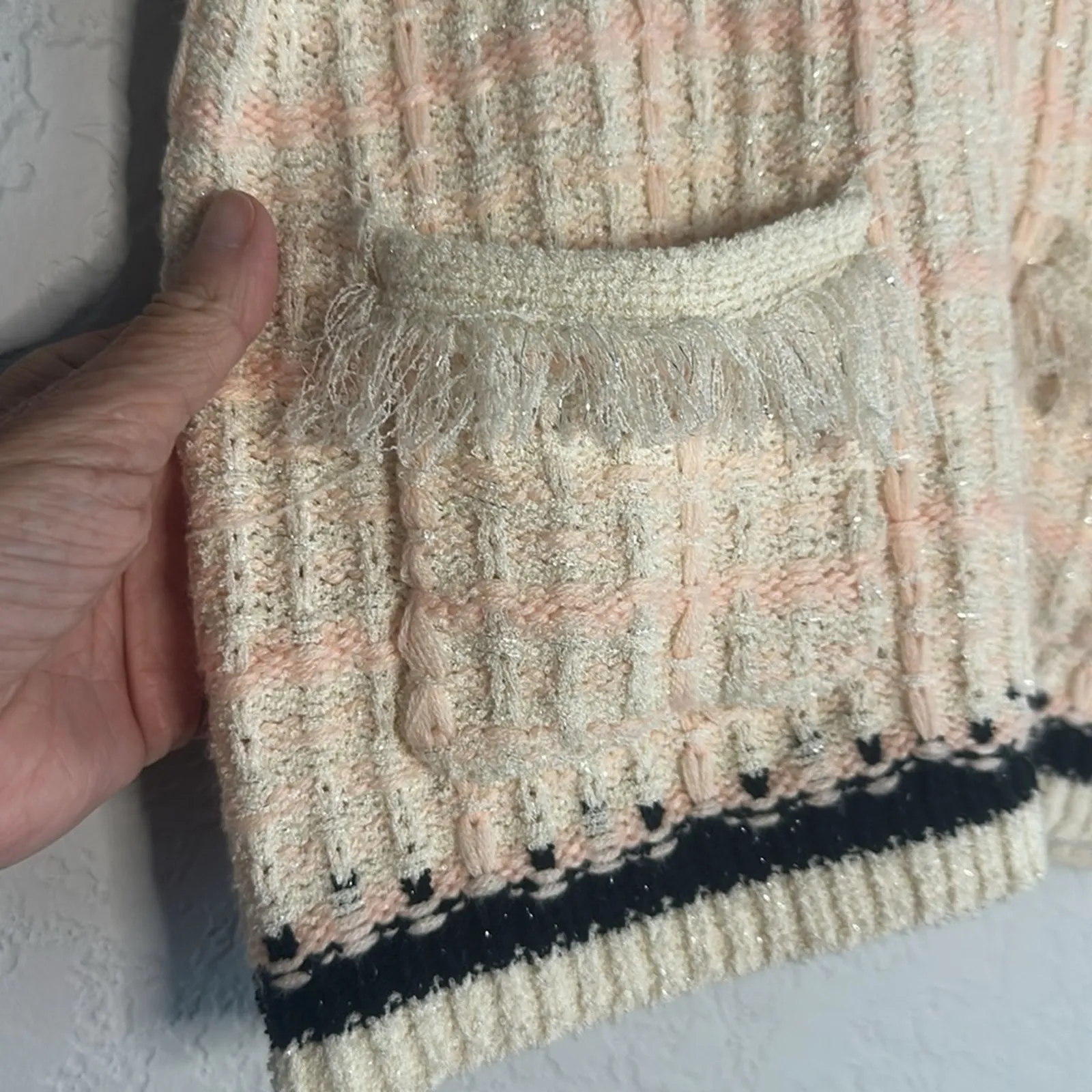 Anthropologie Tweed Sweater Tee Pink Soft Girl Short Sleeve Quiet Luxury Preppy - Image 4