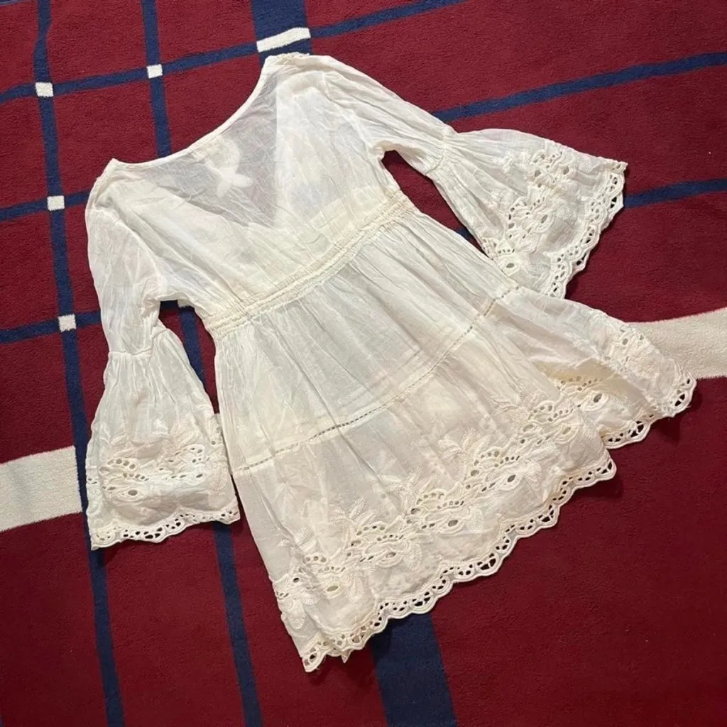 Antica Sartoria white cream coverup Lacey lace dress Beach wear beachy summer - Image 4