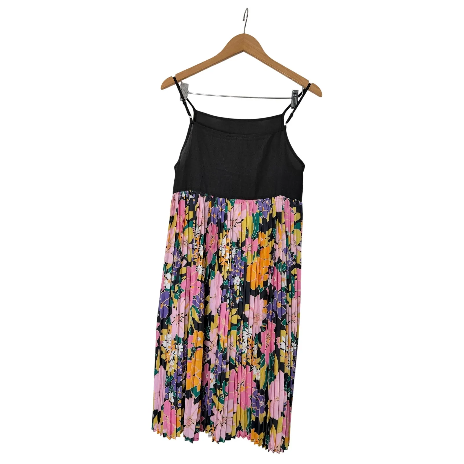 Gracia Midi Pleated Dress Size XL Floral Spaghetti Strap Square Neck NEW - Image 2