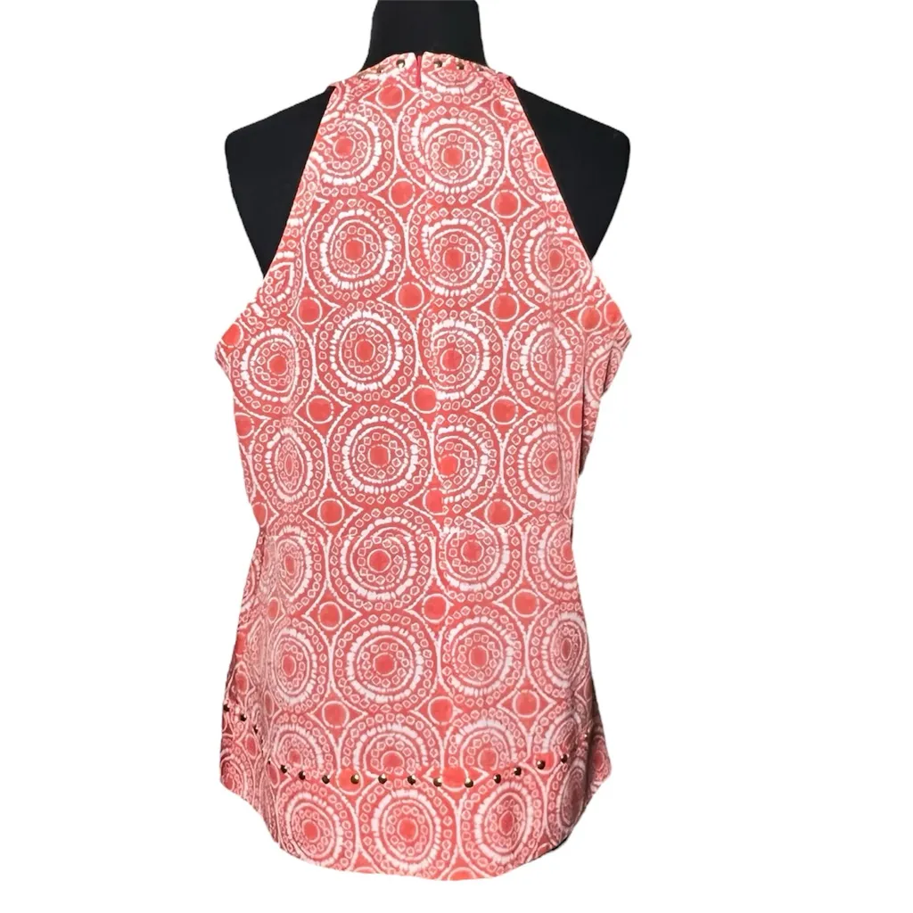 Michael Kors Coral Halter Circle Geometrical Fitted Tank with Gold Metal Studs - Image 2