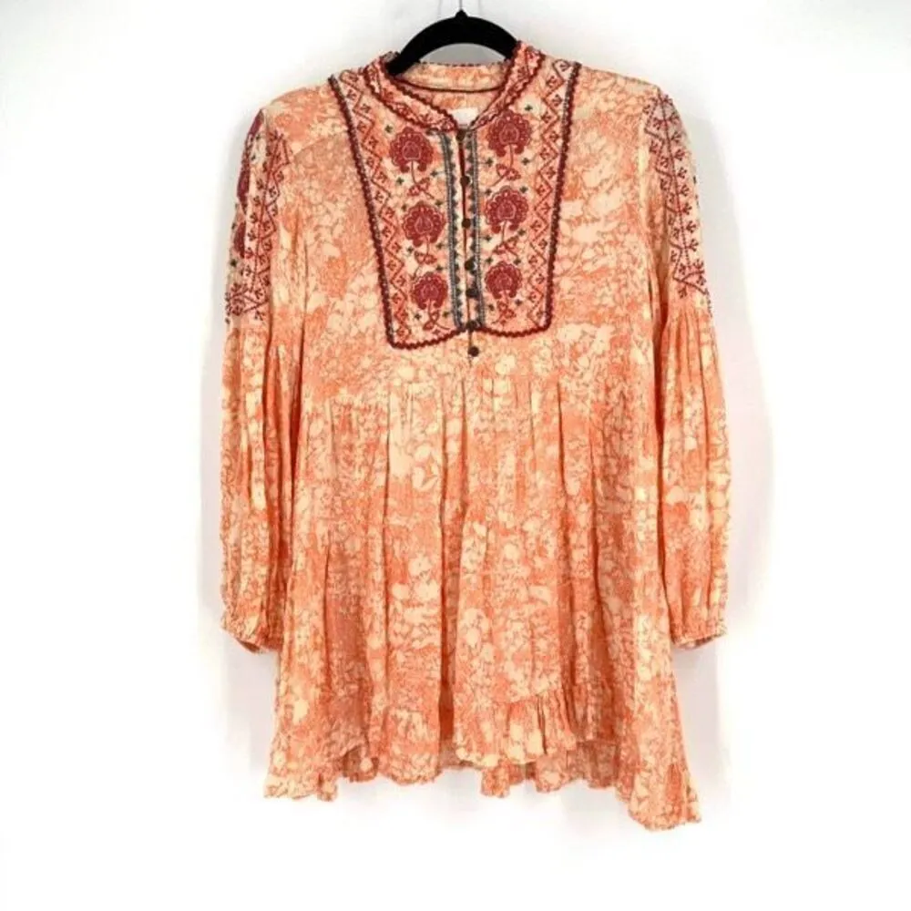 Anthropologie‎ Claudia Embroidered Babydoll Tunic bohemian small embroidered - Image 4