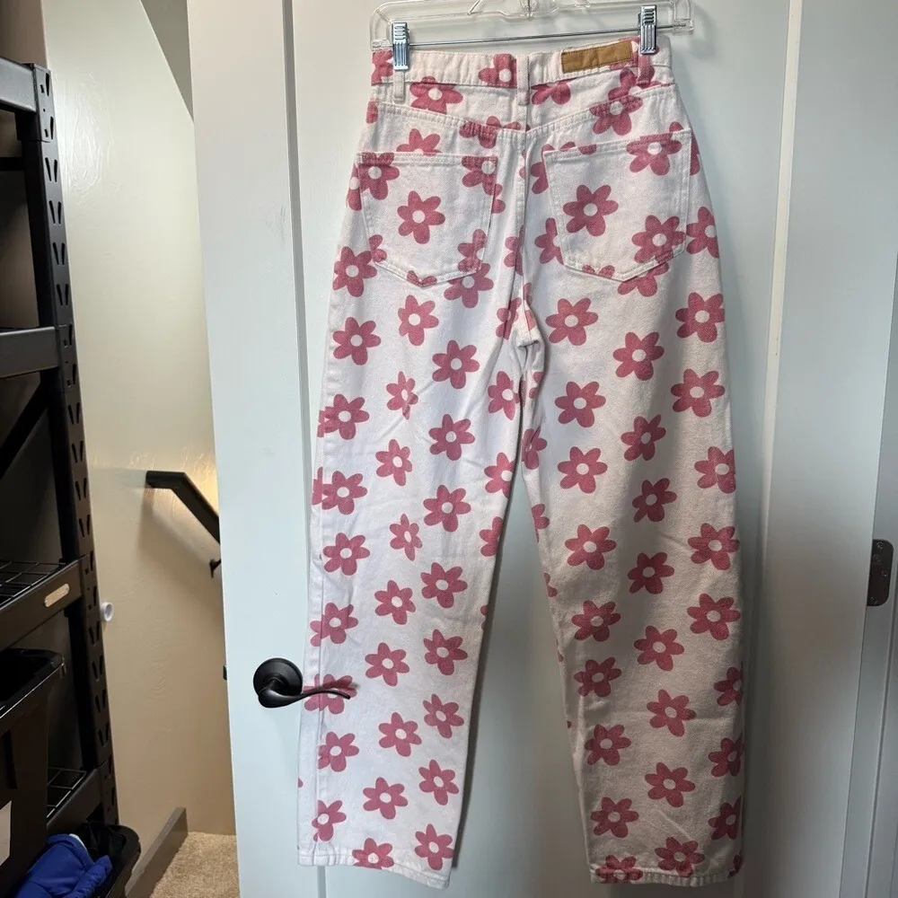 Cotton On Pink‎ Floral Hippie Loose Straight Jean Baggy High Waist Daisy 70's 4 - Image 8