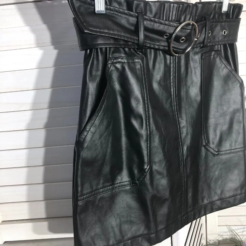 Papaya Black Vegan Leather Mini Skirt Y2K Size Small - Image 4