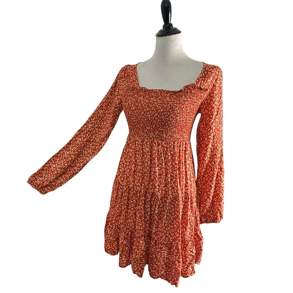 Liberty Love Smocked Milkmaid Tiered Midi Dress Size M Ditsy Print Romantic BOHO - Image 5