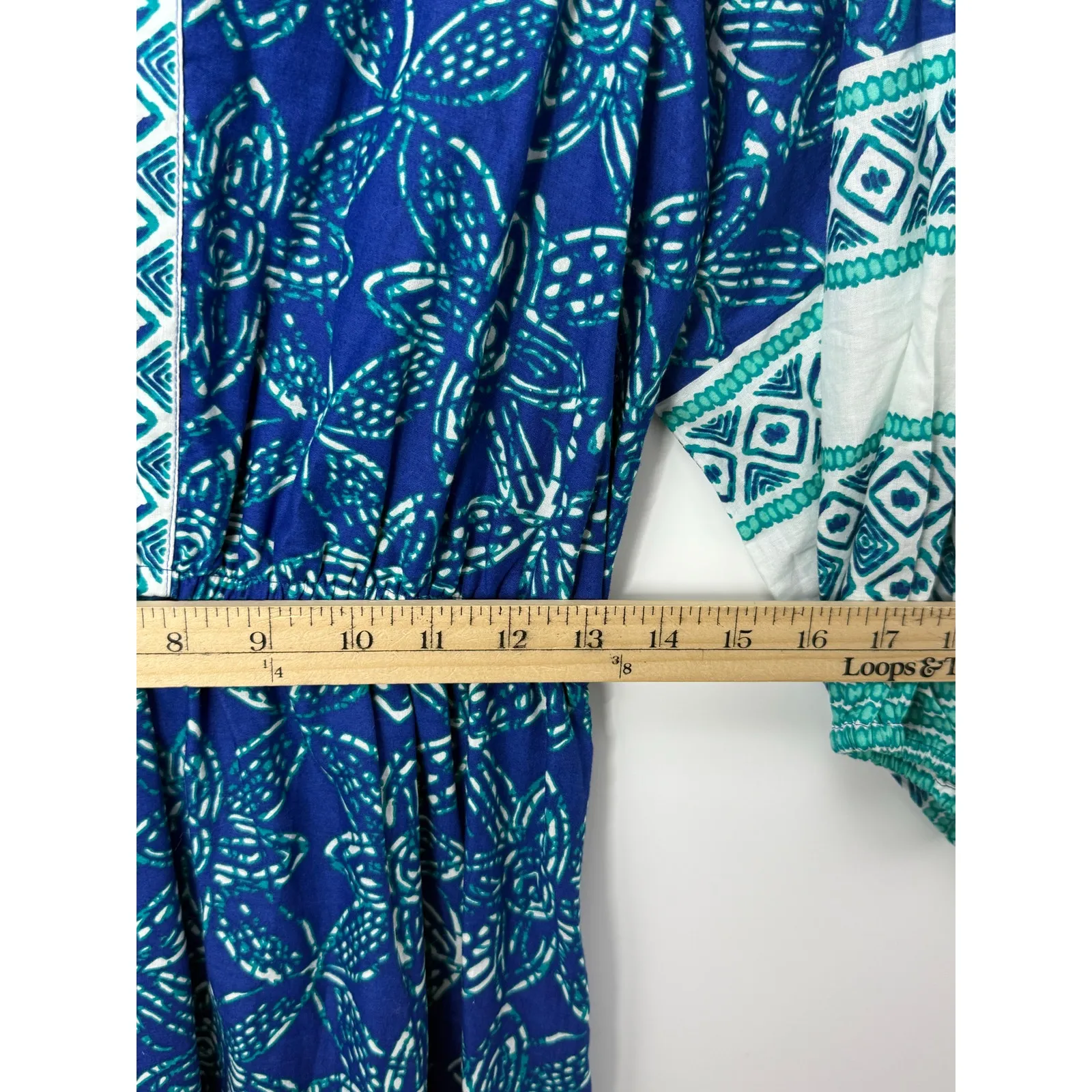 Hatley Blue Boho Midi Maxi Dress Flowy Tiered Tassle Size S Cottage Prairie - Image 8