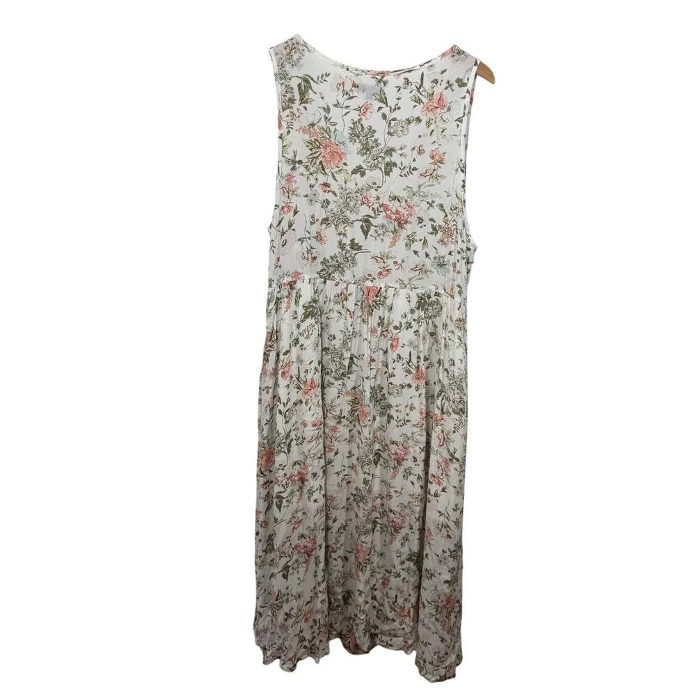 Frye Dress Dress 2XL Plus Size Cream Pink Floral Button Front Midi Botanical - Image 2