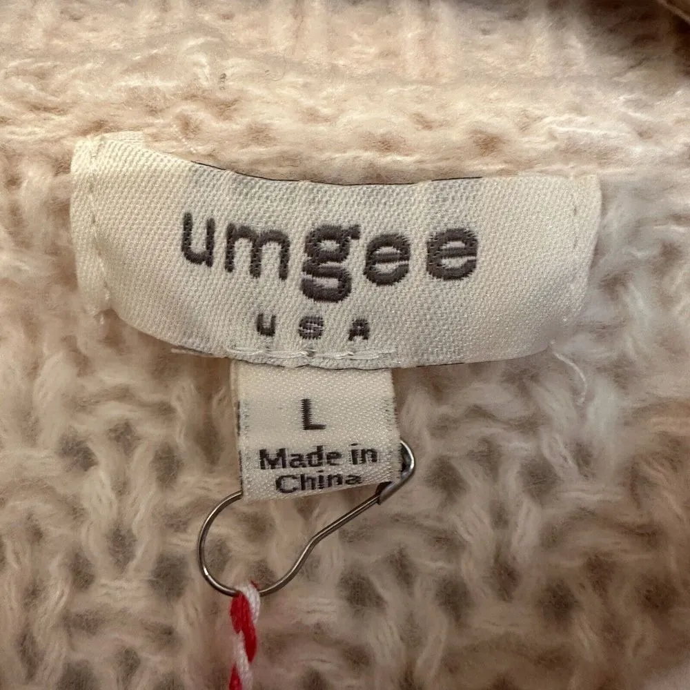 Umgee Mock‎ CrewNeck Cable Knit Ivory Sweater Size Large Oversized NWT - Image 4