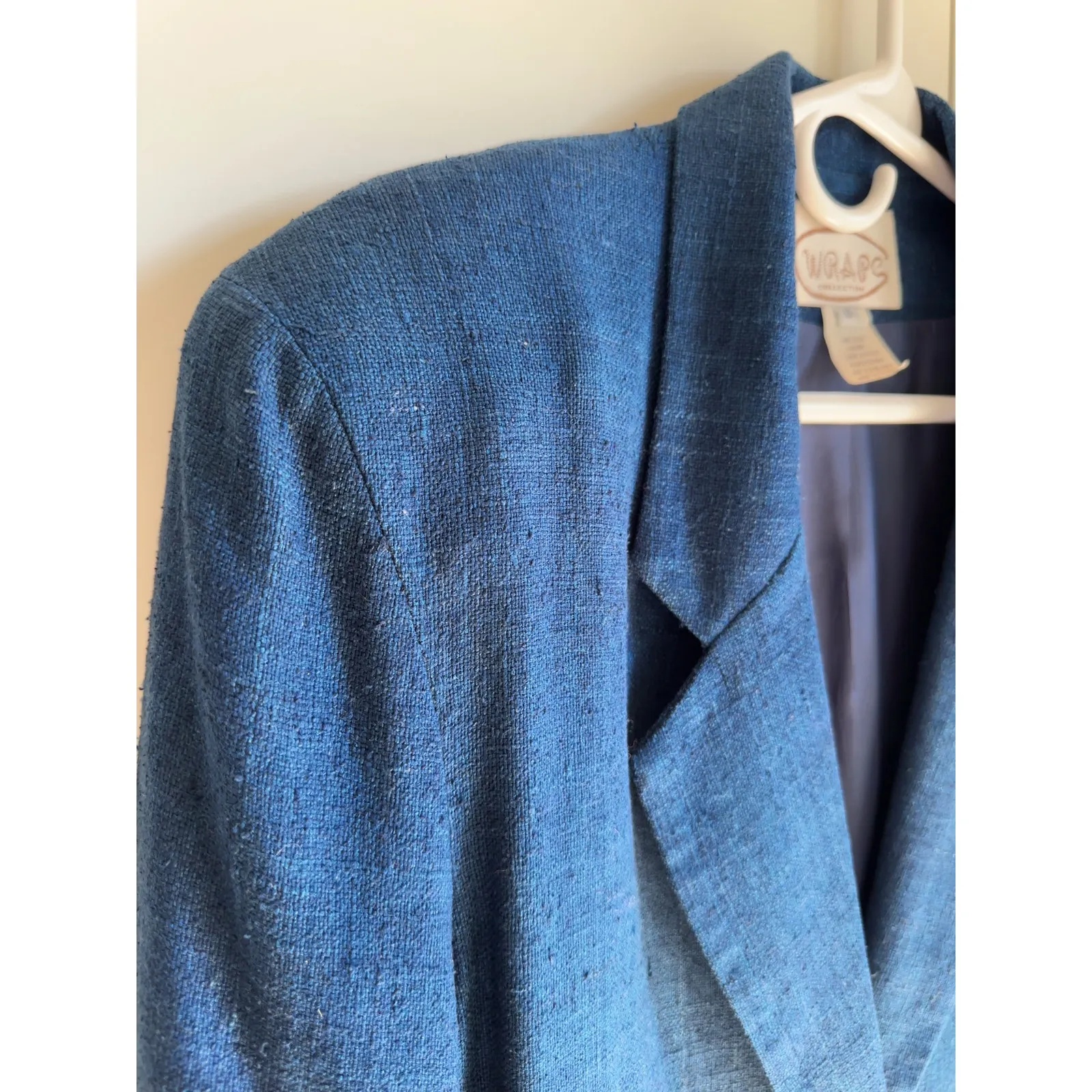 Vintage Silk Women's Blazer Denim Blue Size 8 Classic Business Layering 90s Era - Image 3