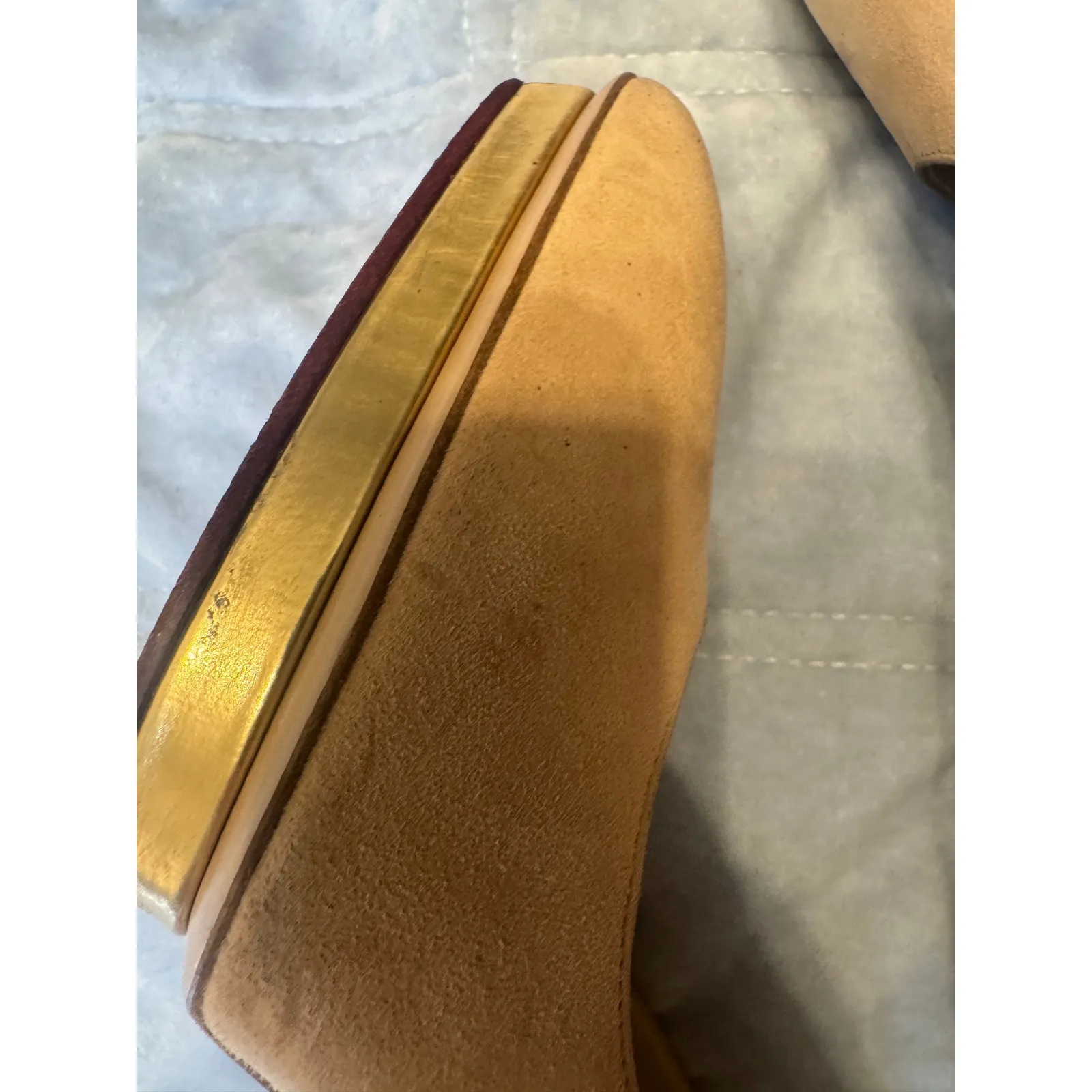 Charlotte Olympia Suede Platform Pumps Heel Shoes Beige Gold Italy 39.5 - Image 8