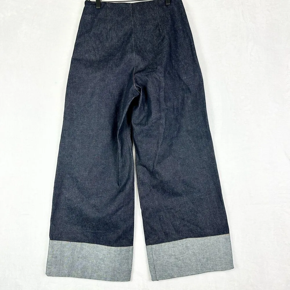 Hemline Brigitte Denim Pants Size Medium Wide Leg Dark Wash Cuffed NEW High Rise - Image 4