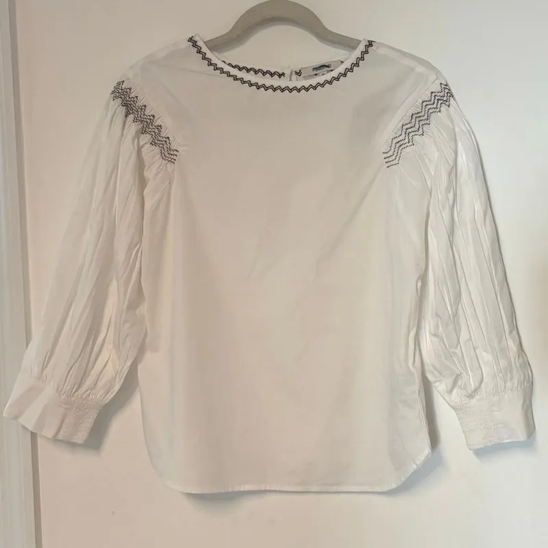 NWT Madewell Embroidered Poplin Balloon-Sleeve Top In White Size XS - Image 4