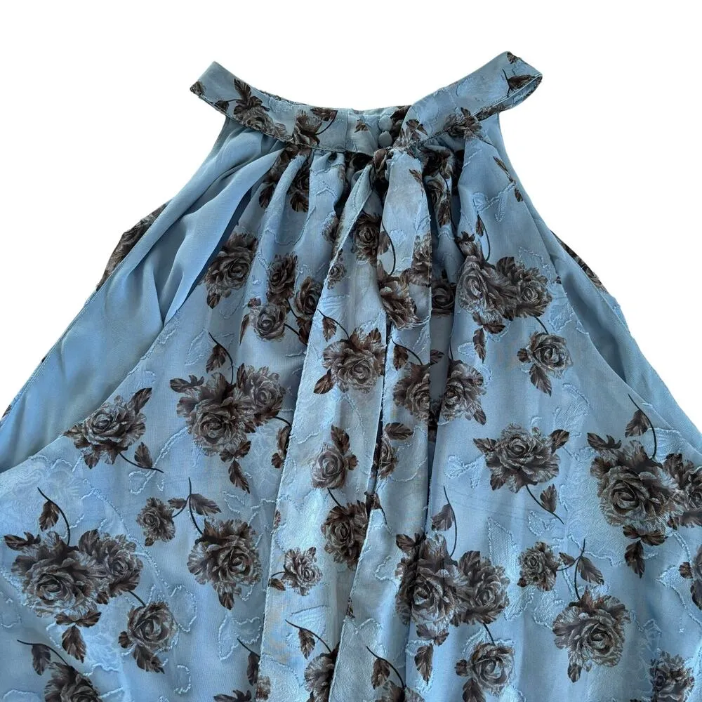Torrid Romantic Rose Blue Floral Print Chiffon Mock Neck Halter Top Size 5X - Image 10